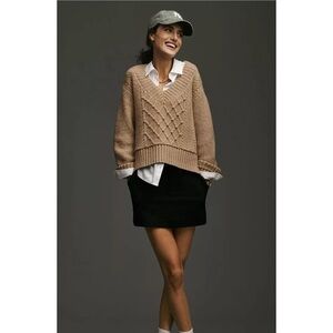 Anthropologie Maeve Tillie Beige Cable Knit Sweater XS